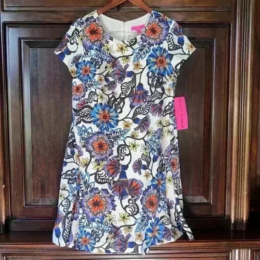 NWT! Women's Betsey Johnson Dress, Size 6, White & Blue Floral - Picture 4 of 9